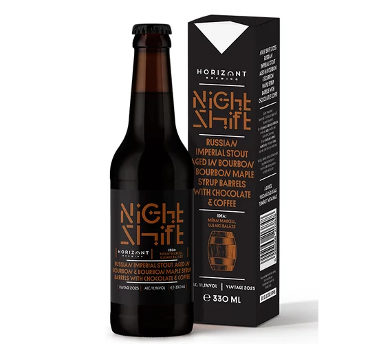Night Shift Vintage 2025 / Russian Imperial Stout bourbon- és bourbon juharszirupos hordóban érlelve, csokoládéval és kávéval
