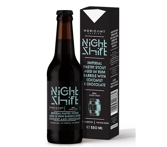 Night Shift Vintage 2025 / Imperial Pastry Stout Rumos hordóban érlelve kókusszal és csokoládéval